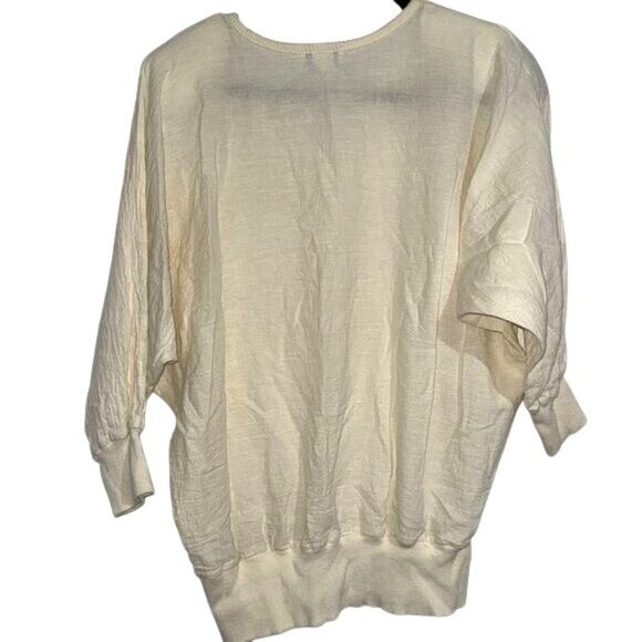 Amy Jess Womens Large Cream Floral Applique V-Neck Pullover Top With 3/4 Sleeves - Picture 7 of 10